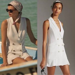 Maeve By Anthropologie White Sleeveless Mini Blazer Dress